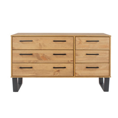 3+3 drawer wide chest of drawers, Antique pine finish