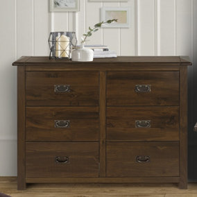 3+3 drawer wide chest, rich dark brown lacquer finish, Boston range