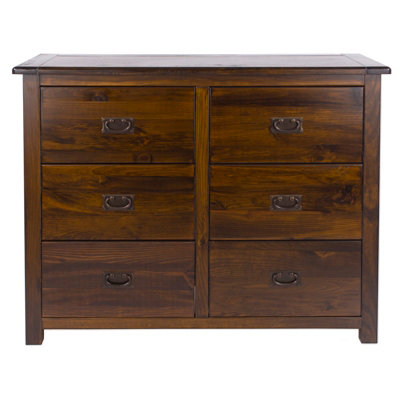 3+3 drawer wide chest, rich dark brown lacquer finish, Boston range