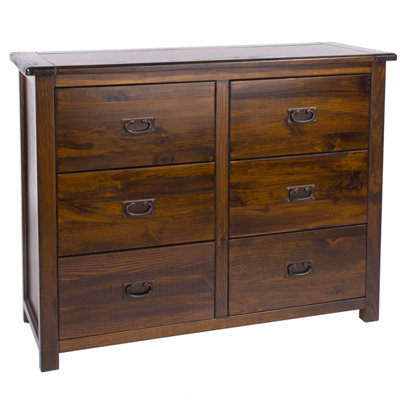 3+3 drawer wide chest, rich dark brown lacquer finish, Boston range