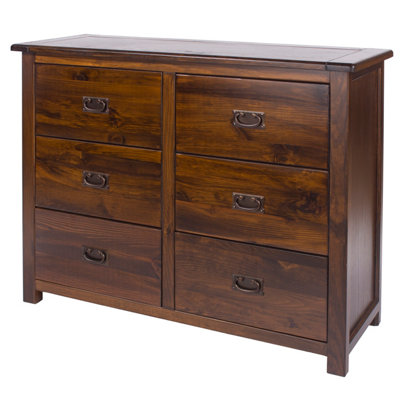 3+3 drawer wide chest, rich dark brown lacquer finish, Boston range