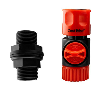 3/4" adaptor+waterbutt tap/valve with female universal click-lock connection (fits 26mm hole) - 3