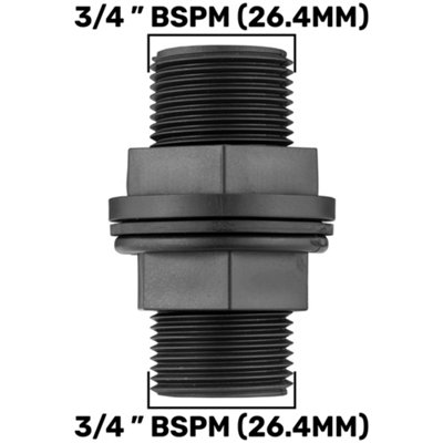 3/4" adaptor+waterbutt tap/valve with female universal click-lock connection (fits 26mm hole) - 4