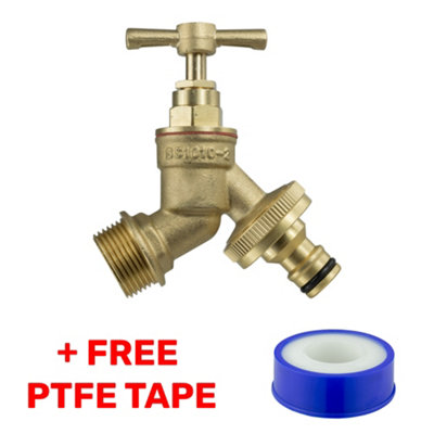 3/4" bsp (26mm across the thread) solid brass outdoor garden bib tap universal hose connector and ptfe tape