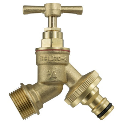 3/4" bsp (26mm across the thread) solid brass outdoor garden bib tap universal hose connector and ptfe tape - 4