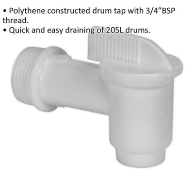 3/4" BSP Drum Tap - Polythene Construction - Quick & Easy Draining Dispenser