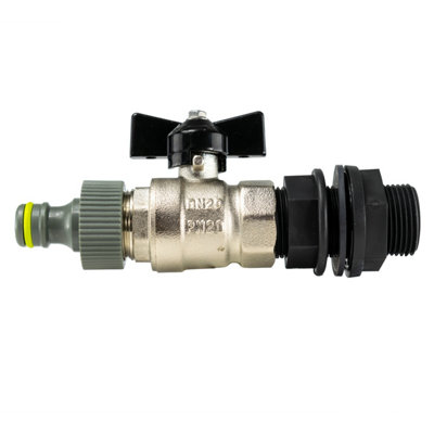 3/4" bsp garden water butt/rain barrel  adaptor+metal valve+universal connector - 3