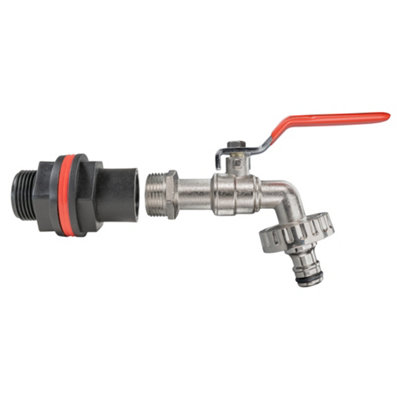 3/4" bsp waterbutt/barrel/tank connector/adaptor +1/2" metal lever tap garden watering+ptfe tape - 3