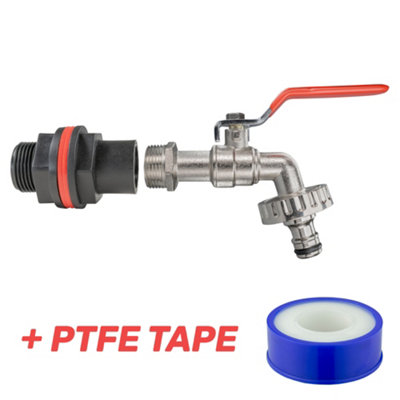 3/4" bsp waterbutt/barrel/tank connector/adaptor +1/2" metal lever tap garden watering+ptfe tape - 4