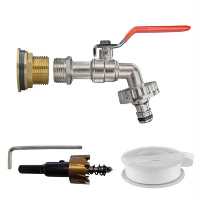 3/4 Water Butt Brass Kit with Quick Connect Lever Tap and Drill Bit