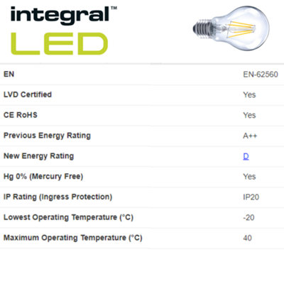 3.4W LED Omni Filament GLS Bulb: 470lm, Warm White 2700K, Non Dimmable: 4 Pack