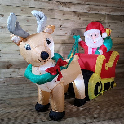 3.5ft (103cm) LED Christmas Inflatables Santa's Sleigh & Reindeer