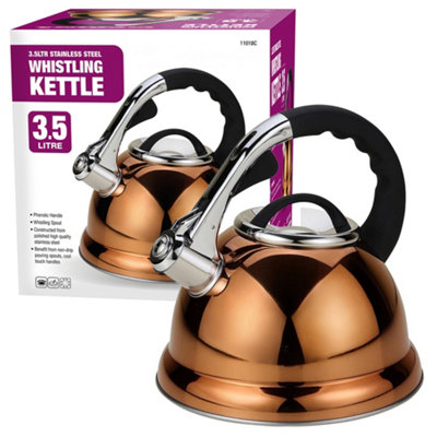 3.5ltr Large Whistling Kettle - Stainless Steel  Copper Gas Electric Hob Wood Stove