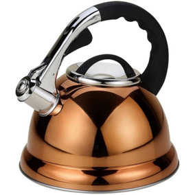 3.5ltr Large Whistling Kettle - Stainless Steel  Copper Gas Electric Hob Wood Stove