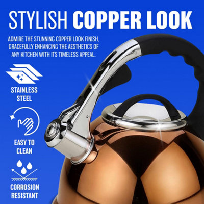 3.5ltr Large Whistling Kettle - Stainless Steel  Copper Gas Electric Hob Wood Stove - 4
