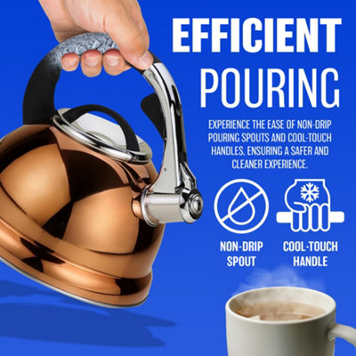 3.5ltr Large Whistling Kettle - Stainless Steel  Copper Gas Electric Hob Wood Stove - 6