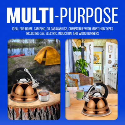 3.5ltr Large Whistling Kettle - Stainless Steel  Copper Gas Electric Hob Wood Stove - 7