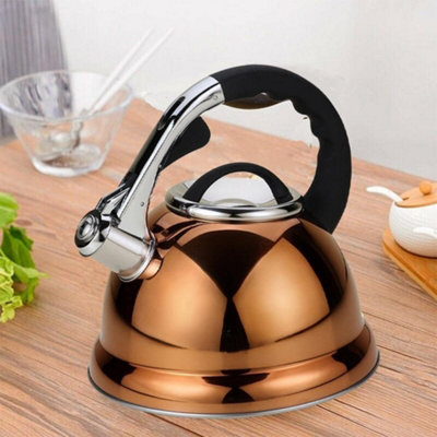 3.5ltr Large Whistling Kettle - Stainless Steel  Copper Gas Electric Hob Wood Stove - 8