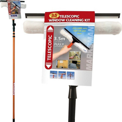 3.5m Telescopic Conservatory Window Glass Cleaning Cleaner Kit With Squeegee - 3