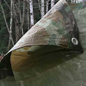 3.5M x 5.4M ARMY CAMOUFLAGE WATERPROOF TARPAULIN SHEET TARP COVER WITH EYELETS
