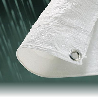 3.5M x 5.4M ECONOMY WHITE WATERPROOF TARPAULIN SHEET TARP COVER WITH EYELETS