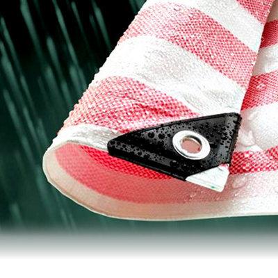 3.5M x 5.5M RED STRIPED WATERPROOF TARPAULIN SHEET TARP COVER WITH EYELETS