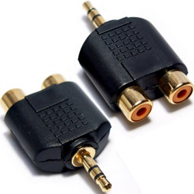 3.5mm Jack Plug to 2 RCA PHONO Adapter Phone TV AMP Male Audio AUX Converter PC