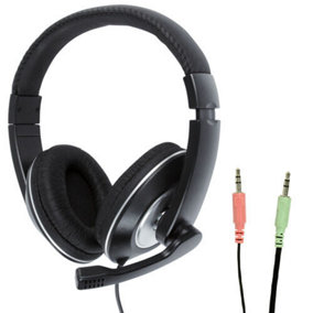 3.5mm Stereo Closed Headset & Microphone Mic Volume Control VOIP Skype Gaming