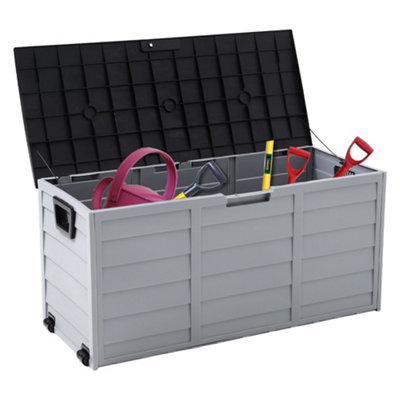 3.6 x 1.7 ft Black Top Waterproof Large Plastic Garden Storage Box with  Wheels 290L