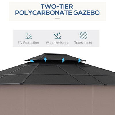 3.6 x 3 (m) Polycarbonate Gazebo, Hard Top Gazebo with Nettings & Curtains