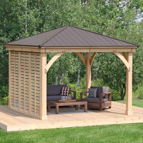 3.65m (12ft) Meridian Gazebo with Single Privacy Wall (Natural Stain)