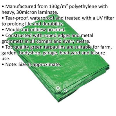 3.66m x 4.88mm Green Tarpaulin - Mould and Mildew Proof - Waterproof Cover Sheet