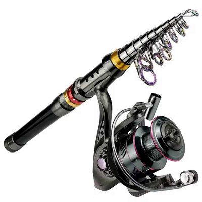 3.6m Carbon Fiber Fishing Rod & Reel Kit Super Hard Telescopic Pole, 6kg  Max Resistance