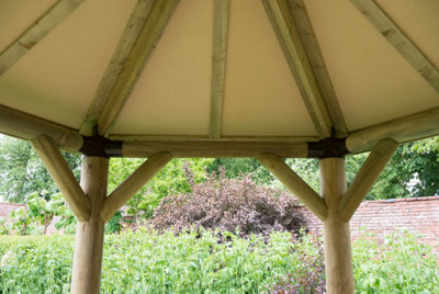 3.6m Hexagonal Wooden Garden Gazebo with Cedar Roof - Furnished with Table - 4