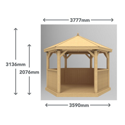 3.6m Hexagonal Wooden Garden Gazebo with Cedar Roof - 7