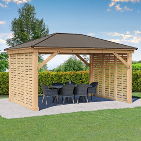 3.7m x 4.9m (12ft x 16ft) Meridian Gazebo with Double Privacy Wall