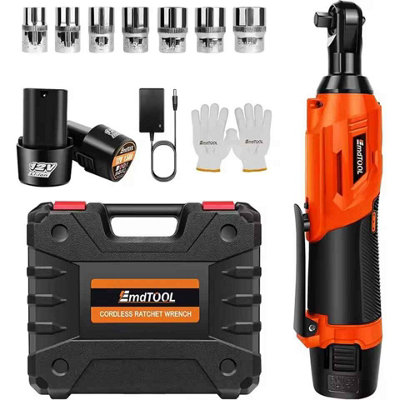 3/8 cordless ratchet wrench, 12V electric ratchet driver with 7 sockets ...