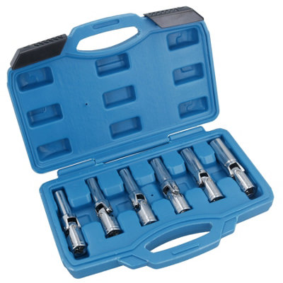 3/8" Dr Glow Plug 6pc Socket Set 8mm - 16mm Flexible Socket Joint Swivel