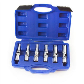 3/8" Dr Glow Plug 6pc Socket Set 8mm - 16mm Flexible Socket Joint Swivel