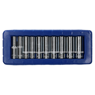 3/8in Drive Double Deep Metric Sockets 6 Sided Single Hex 10mm to 19mm 10pc