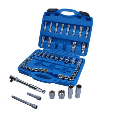 3/8in Drive Metric Imperial Socket Set Shallow + Deep 50pc