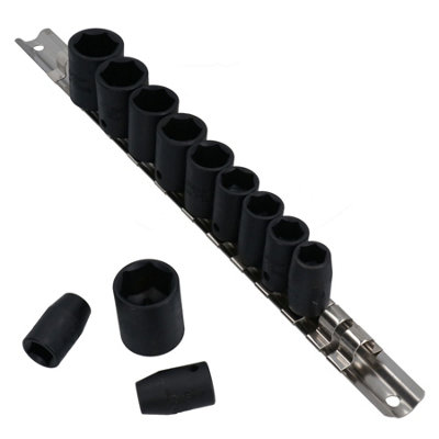 3/8in Drive Shallow Metric MM Impact Sockets 8mm-19mm 6 Sided 12pc Set