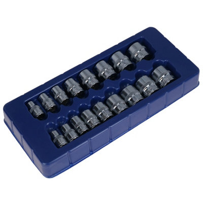 3/8in Drive Shallow Metric MM Sockets 6 Sided Single Hex 8mm to 24mm 17pc
