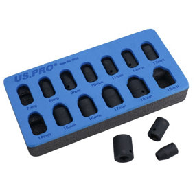 3/8in Drive Shallow Stubby Metric Sockets 6 Sided Single Hex 7mm-19mm 13pc