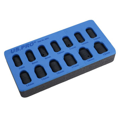 3/8in Drive Shallow Stubby Metric Sockets 6 Sided Single Hex 7mm-19mm 13pc