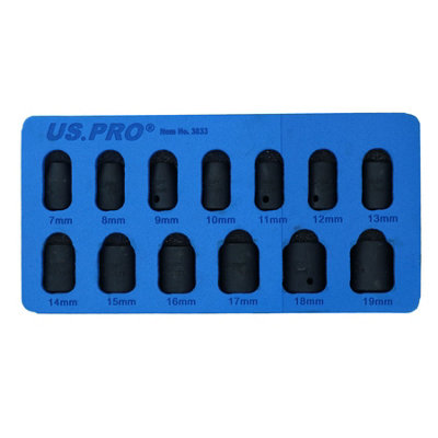 3/8in Drive Shallow Stubby Metric Sockets 6 Sided Single Hex 7mm-19mm 13pc