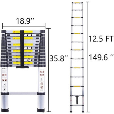 3.8M/12.5Ft Extendable 13 Steps Aluminum Ladders