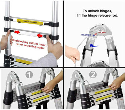 3.8m Combination Ladder A-Frame - 2 way Aluminium Alloy, Non-Slip ...