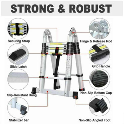 3.8m Combination Ladder A-Frame - 2 way Aluminium Alloy, Non-Slip ...