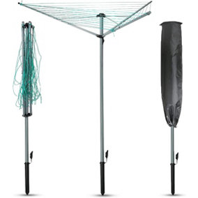 3 Arm Rotary Clothes Airer, 30M PVC Coated Rotary Washing Line Airer